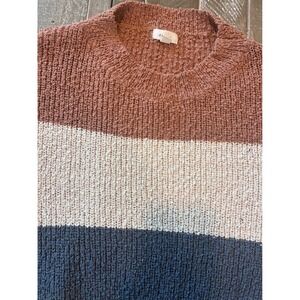 Debut Striped Pullover Sweater Women's Small Brown Cream Blue‎ Knit Casual